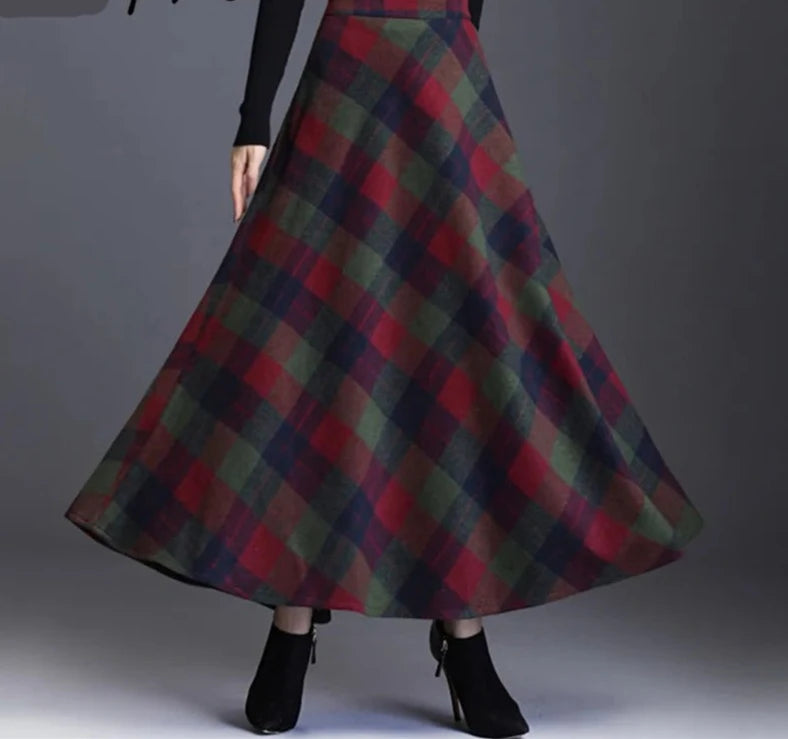 Neophil Woolen Warm S-3XL Thick Plaid Skirts 2023 Winter Women England Style Pockets Midi Pleated A-Line Wool Tartan Skirt S9216